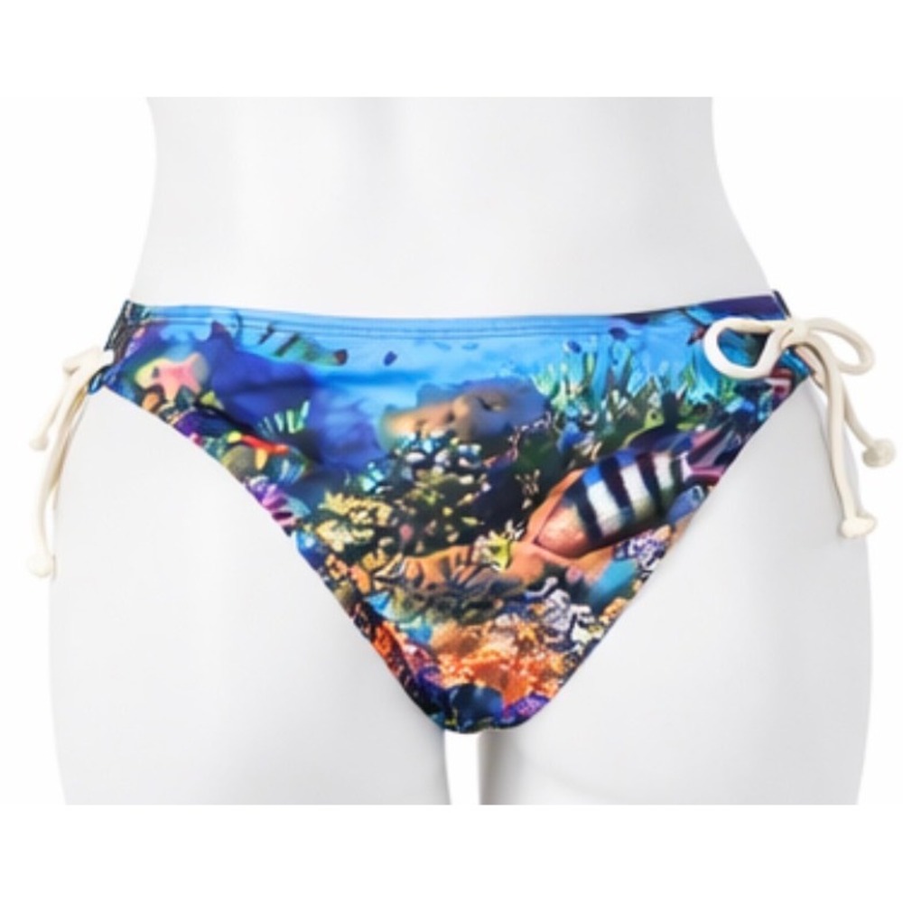 Arizona Bikini Bottom Medium Ocean Fish Print Tie Side NWT Swimwear
